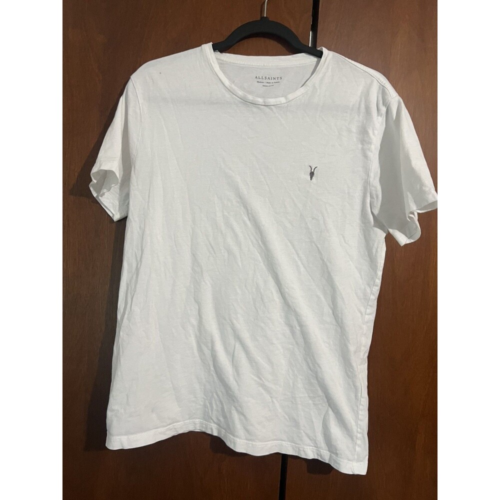 AllSaints Mens Tonic Crew T-Shirt White Ramskull Logo Cotton Tee M Medium